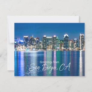 San Diego Skyline Night Travel Souvenir Postcard