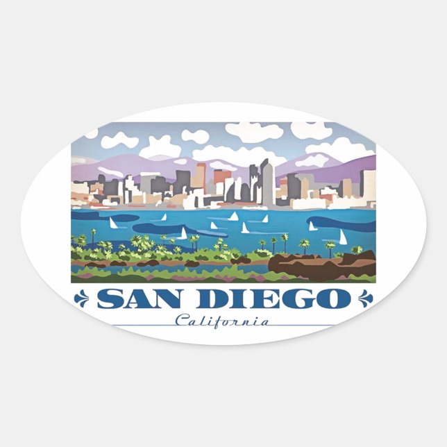 San Diego Skyline Oval Sticker (Front)