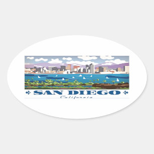 San Diego Skyline Oval Sticker