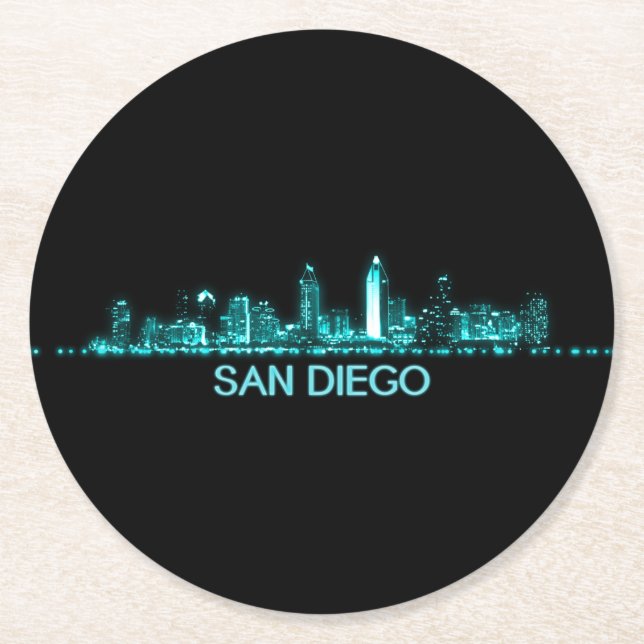 San Diego Skyline Round Paper Coaster (Front)