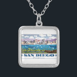 San Diego Skyline Silver Plated Necklace<br><div class="desc">San Diego is a city on the Pacific coast of California known for its beaches, parks and warm climate. Immense Balboa Park is the site of the world-famous San Diego Zoo, as well as numerous art galleries, artist studios, museums and gardens. A deep harbour is home to a large active...</div>