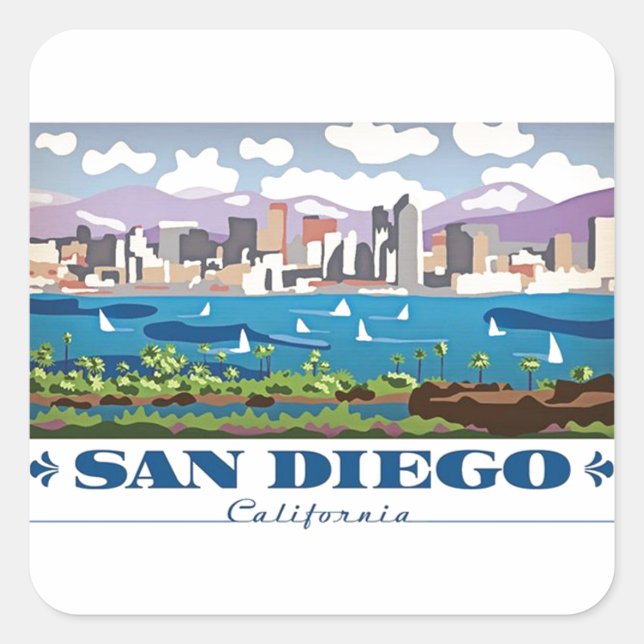San Diego Skyline Square Sticker (Front)