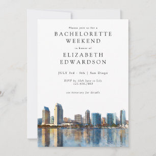 San Diego Skyline Watercolor Bachelorette Weekend Invitation