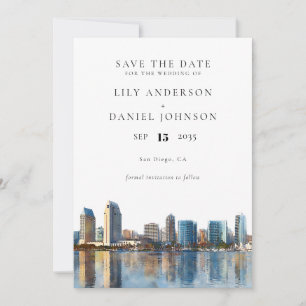 San Diego Skyline Watercolor Destination Wedding Save The Date