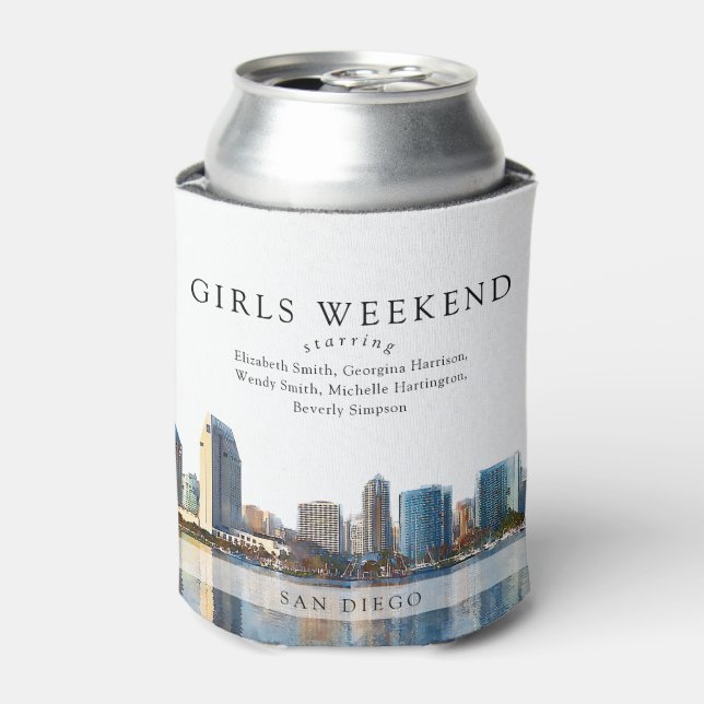 San Diego Skyline Watercolor Girls Weekend Can Cooler (Can Front)