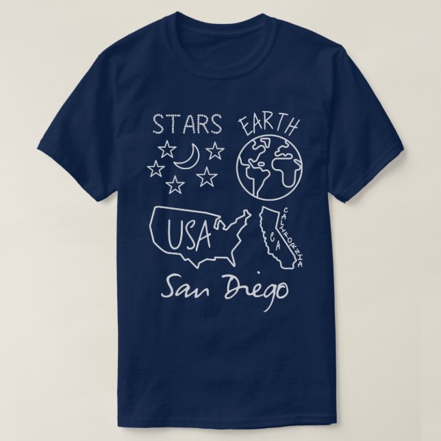 San Diego Stars Earth USA California White Text an T-Shirt (Design Front)