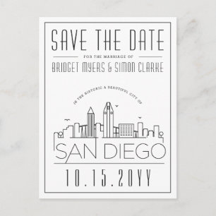 San Diego   Stylised Skyline Save the Date Postcard