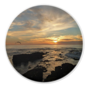 San Diego Sunset I California Seascape Ceramic Knob