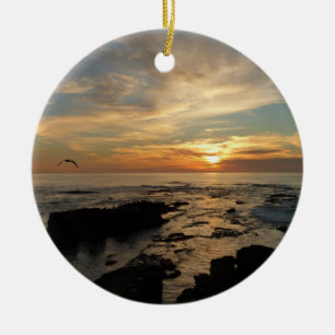 San Diego Sunset I California Seascape Ceramic Tree Decoration
