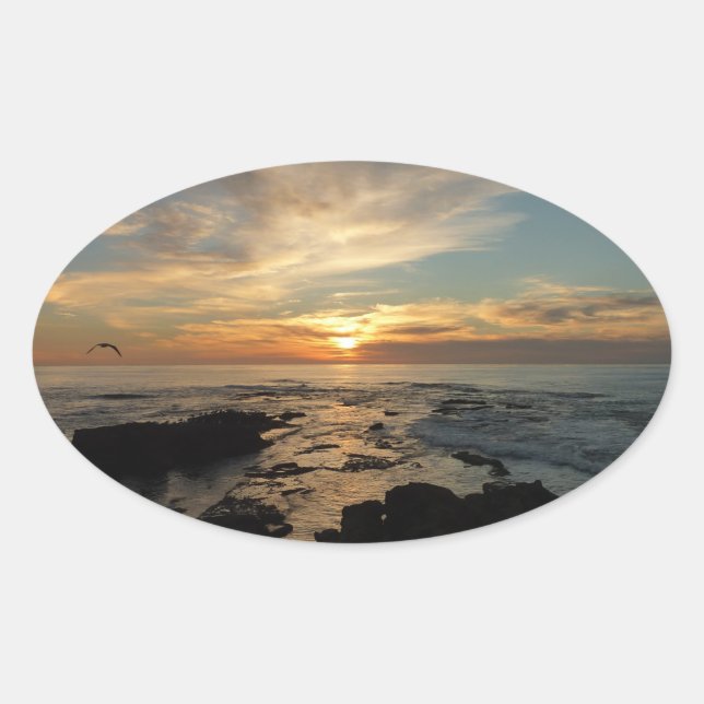 San Diego Sunset I California Seascape Oval Sticker (Front)