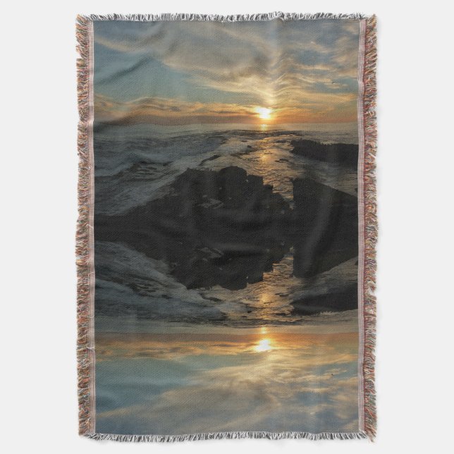 San Diego Sunset I California Seascape Throw Blanket (Front Vertical)