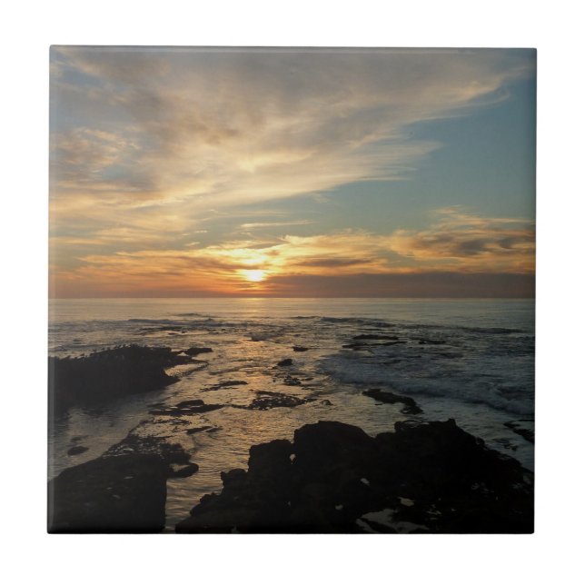 San Diego Sunset I California Seascape Tile (Front)