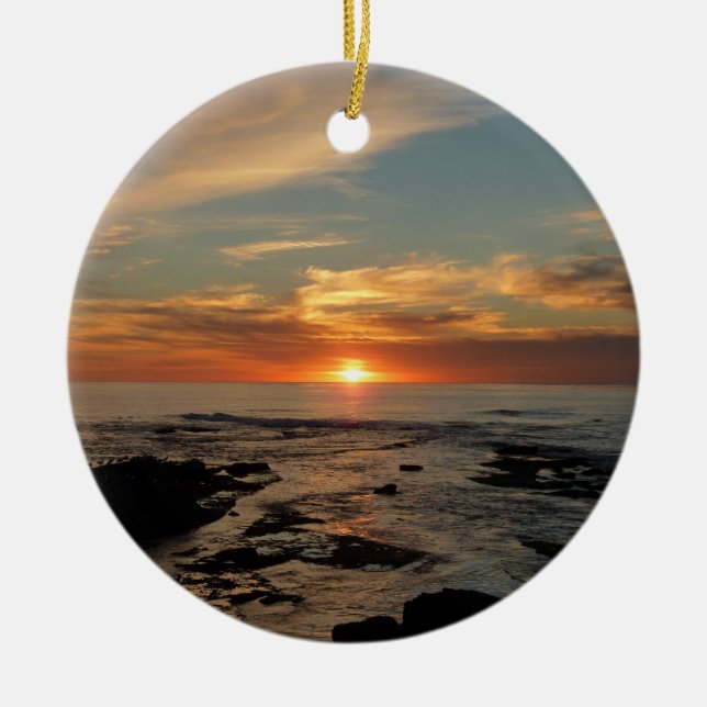 San Diego Sunset II California Seascape Ceramic Tree Decoration (Front)
