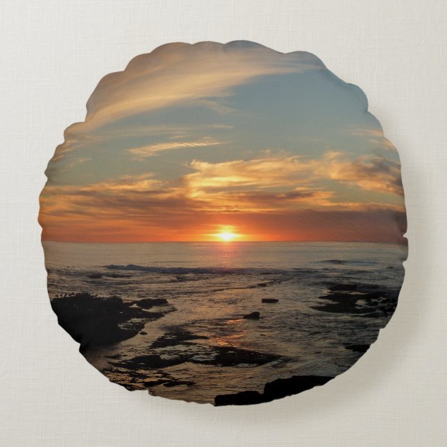 San Diego Sunset II California Seascape Round Cushion (Front)