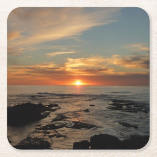 San Diego Sunset II California Seascape Square Paper Coaster