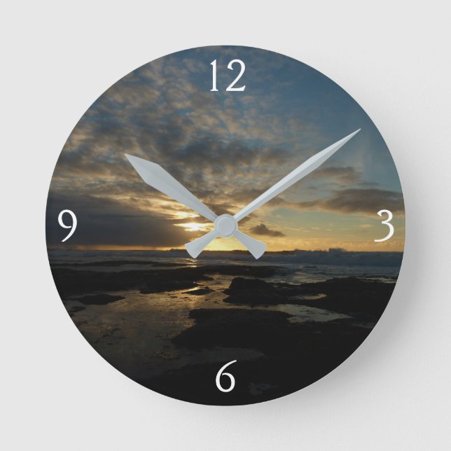 San Diego Sunset III Stunning California Landscape Round Clock (Front)