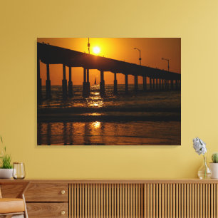 San Diego Sunset Ocean Beach Pier Canvas Print