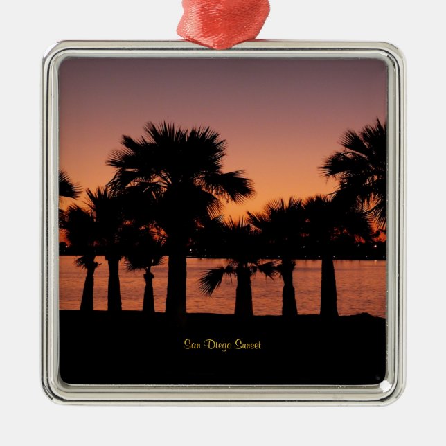 San Diego Sunset - Palm Trees Metal Tree Decoration (Front)