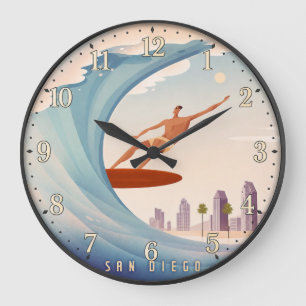 San Diego Surfing  Large Clock