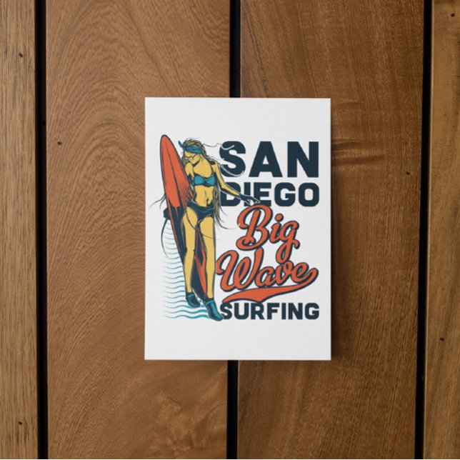 San Diego Surfing Paradise Vintage Postcard (San Diego Beach Surfing Retro)