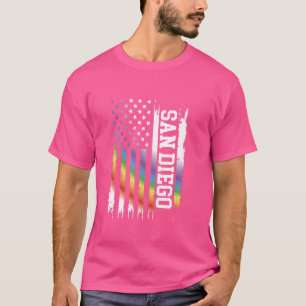 San Diego United States Distressed Rainbow w US Fl T-Shirt