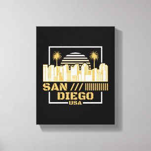 San Diego USA Retro Skyline Travel Design Canvas Print