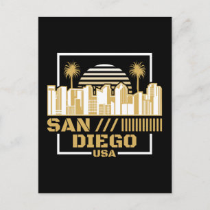 San Diego USA Retro Skyline Travel Design Postcard