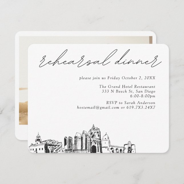 San Diego Wedding Elegant Rehearsal Dinner Enclosure Card (Front/Back)