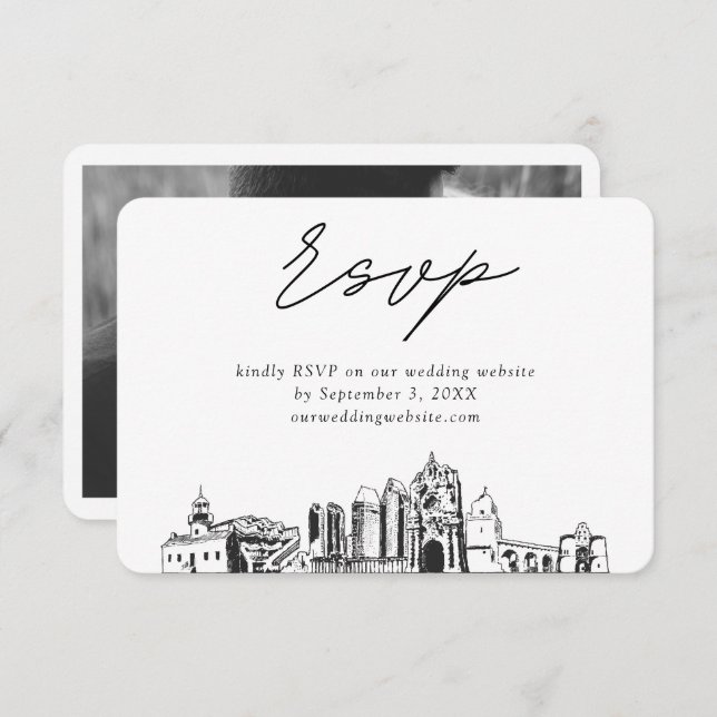 San Diego Wedding Minimalist Sketch RSVP Enclosure Card (Front/Back)
