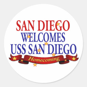 San Diego Welcomes USS San Diego Classic Round Sticker