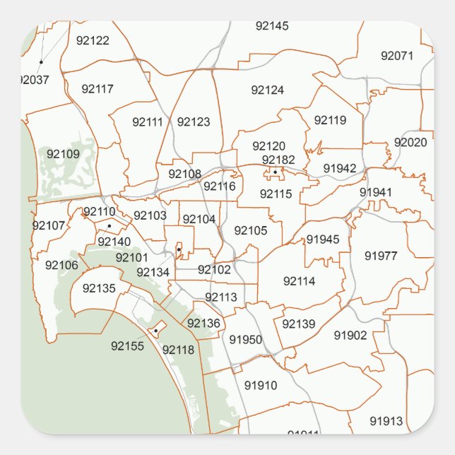 San Diego Zip Code Map Square Sticker (Front)