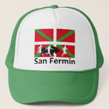 San Fermin bull run in Pamplona and Basque flag,