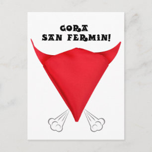 San Fermin red scarf folded into a bulls head: Postcard