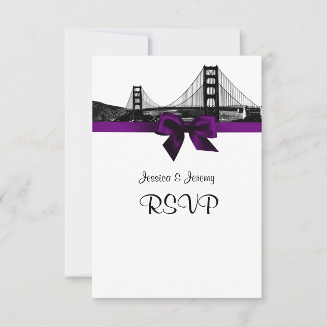 San Fran Skyline Etched BW Purple RSVP Menu (Front)