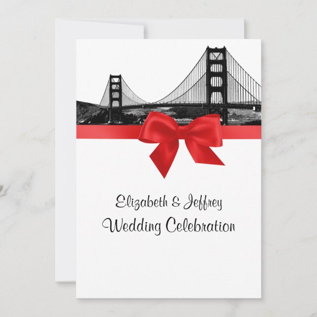San Fran Skyline Etched BW Red Wedding Invitation (Front)