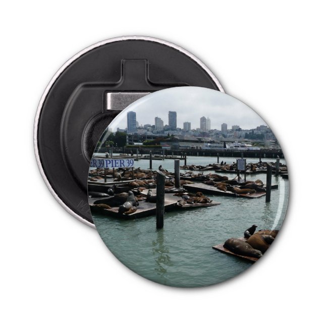 San Francisco and Pier 39 Sea Lions City Skyline Bottle Opener (Front)