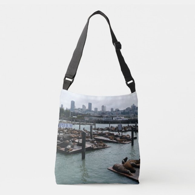 San Francisco and Pier 39 Sea Lions City Skyline Crossbody Bag (Front)