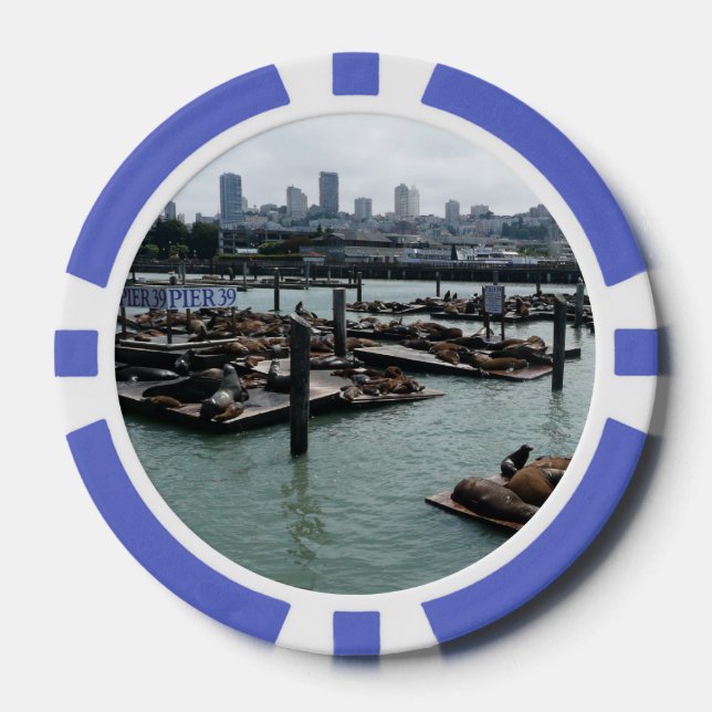 San Francisco and Pier 39 Sea Lions City Skyline Poker Chips (Front)