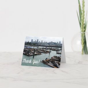 San Francisco and Pier 39 Sea Lions City Skyline Thank You Card