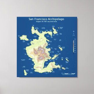 San Francisco Archipelago, 200' sea level rise 32" Canvas Print