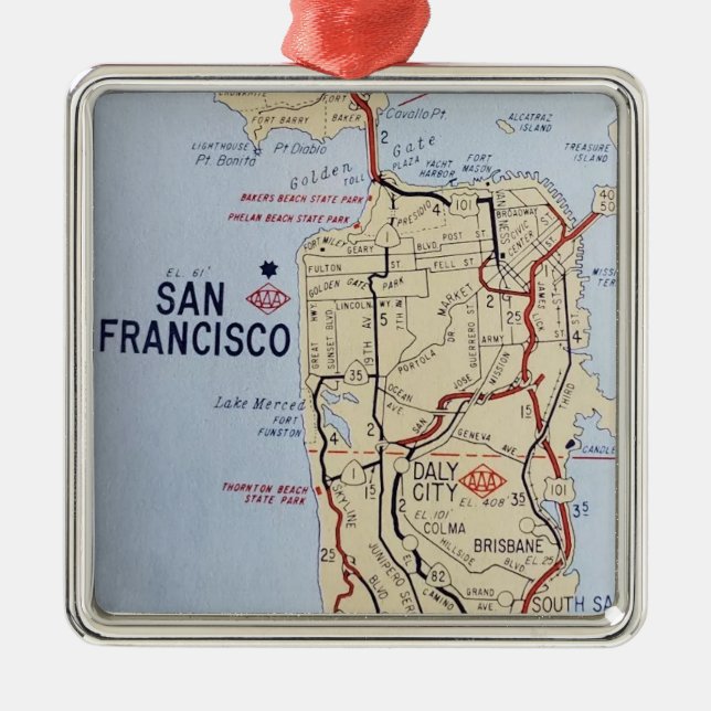San Francisco Area Map  Metal Tree Decoration (Front)