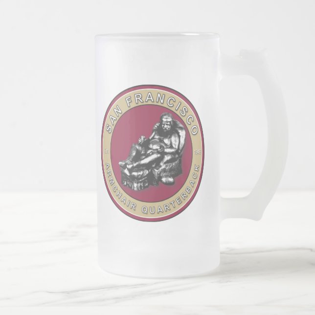 San Francisco Armchair Quarterback Football Glass Frosted Glass Beer Mug (Right)