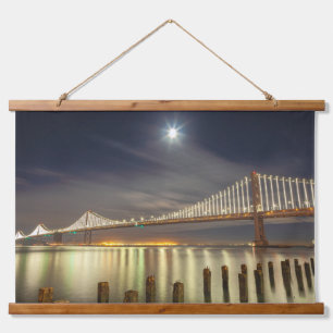 San Francisco Bay Bridge at Night with Moon Hanging Tapestry