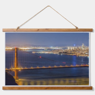San Francisco Bay Golden Gate Bridge at Night Hanging Tapestry