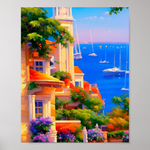 San Francisco Bay Sailboats Floral Art Print