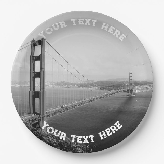 San Francisco Black White Custom Golden Gate Paper Plate (Front)