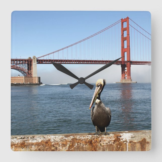 San Francisco Bridge Pelican Square Wall Clock (Front)