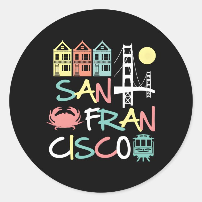 San Francisco Bridge Sf Icons California Dark Classic Round Sticker (Front)