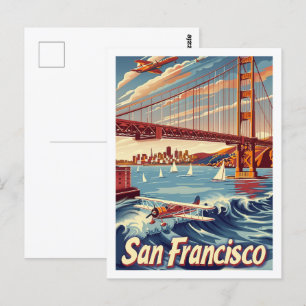 San Francisco Bridge Vintage Famous Travel Place Postcard