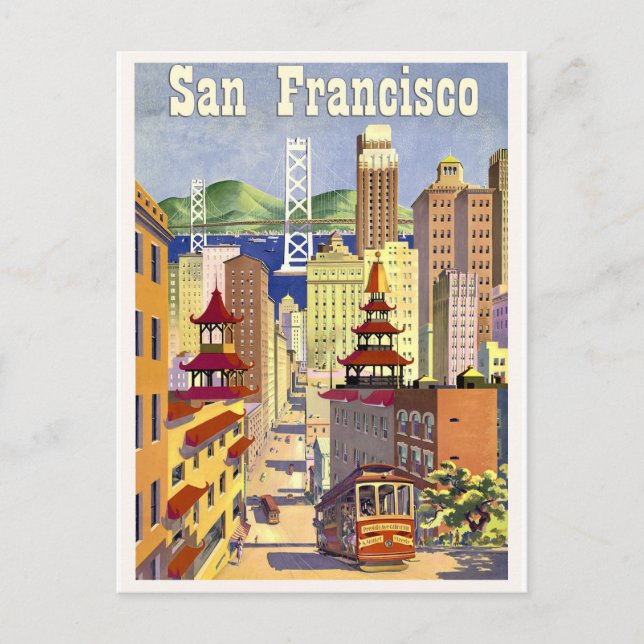San Francisco buildings, street centre, tramway Postcard (Front)